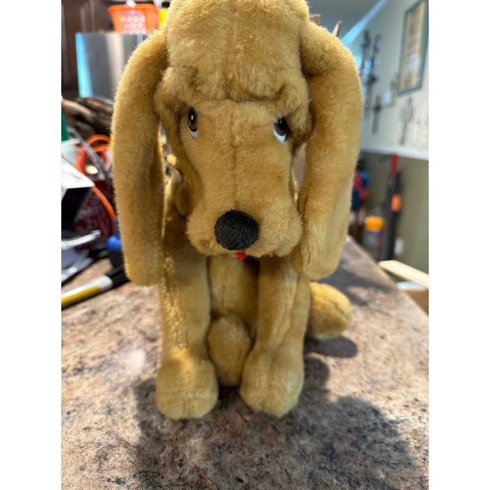 Vintage Knickerbocker Sad Eye Hound Dog Plush Stuffed Animal Gold Braided Collar